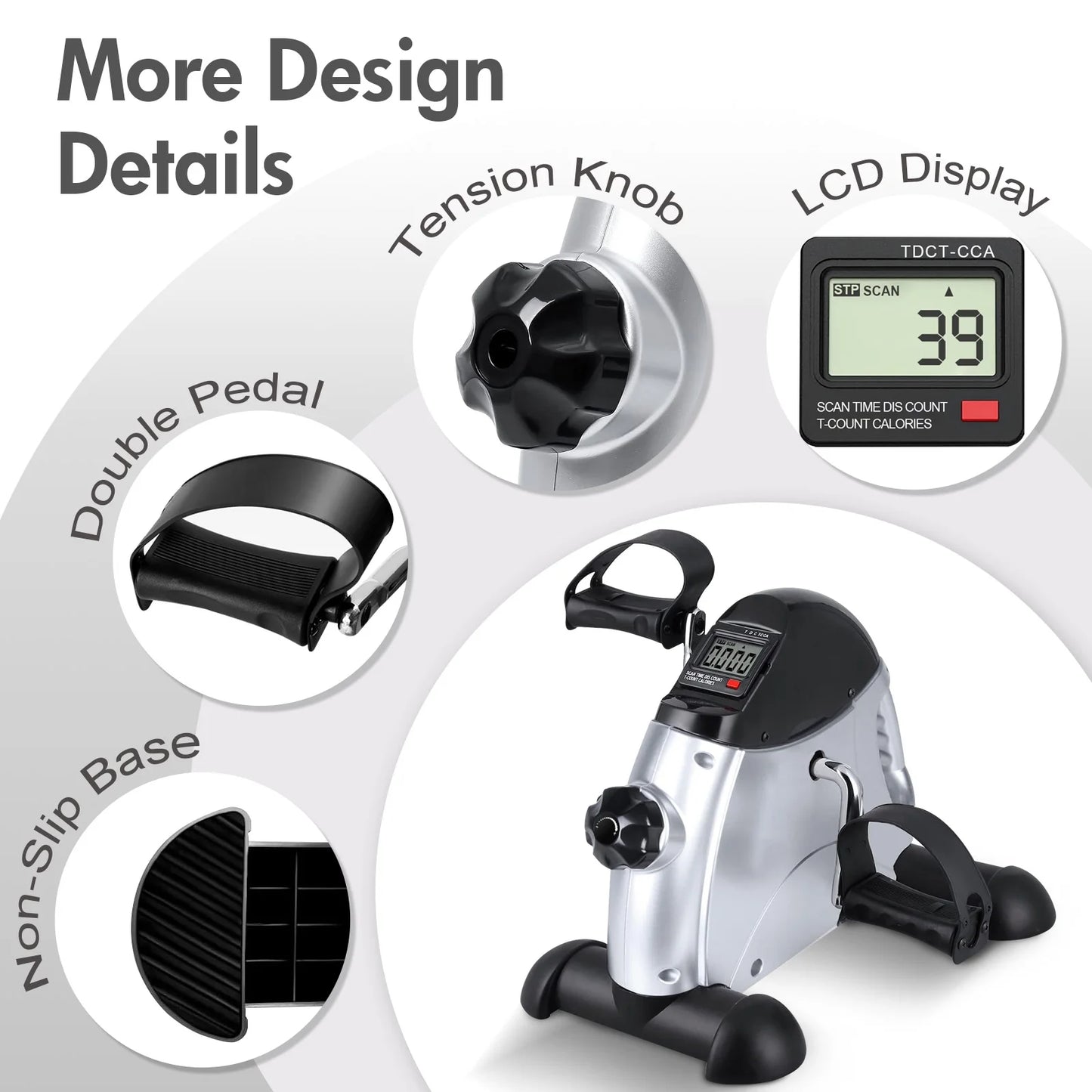 Under Desk Bike Pedal Exerciser, Mini Cycle Exercise Bike, Portable Leg Exerciser with Digital Display for Home
