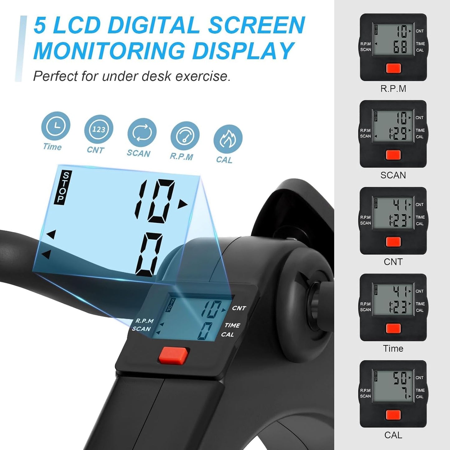 Folding Pedal Exerciser, under Desk Bike Pedal Exerciser, Mini under Desk Exercise Bike Foot Hand Cycle Portable, Arm and Leg Exercise Peddler Machine with LCD Monitor