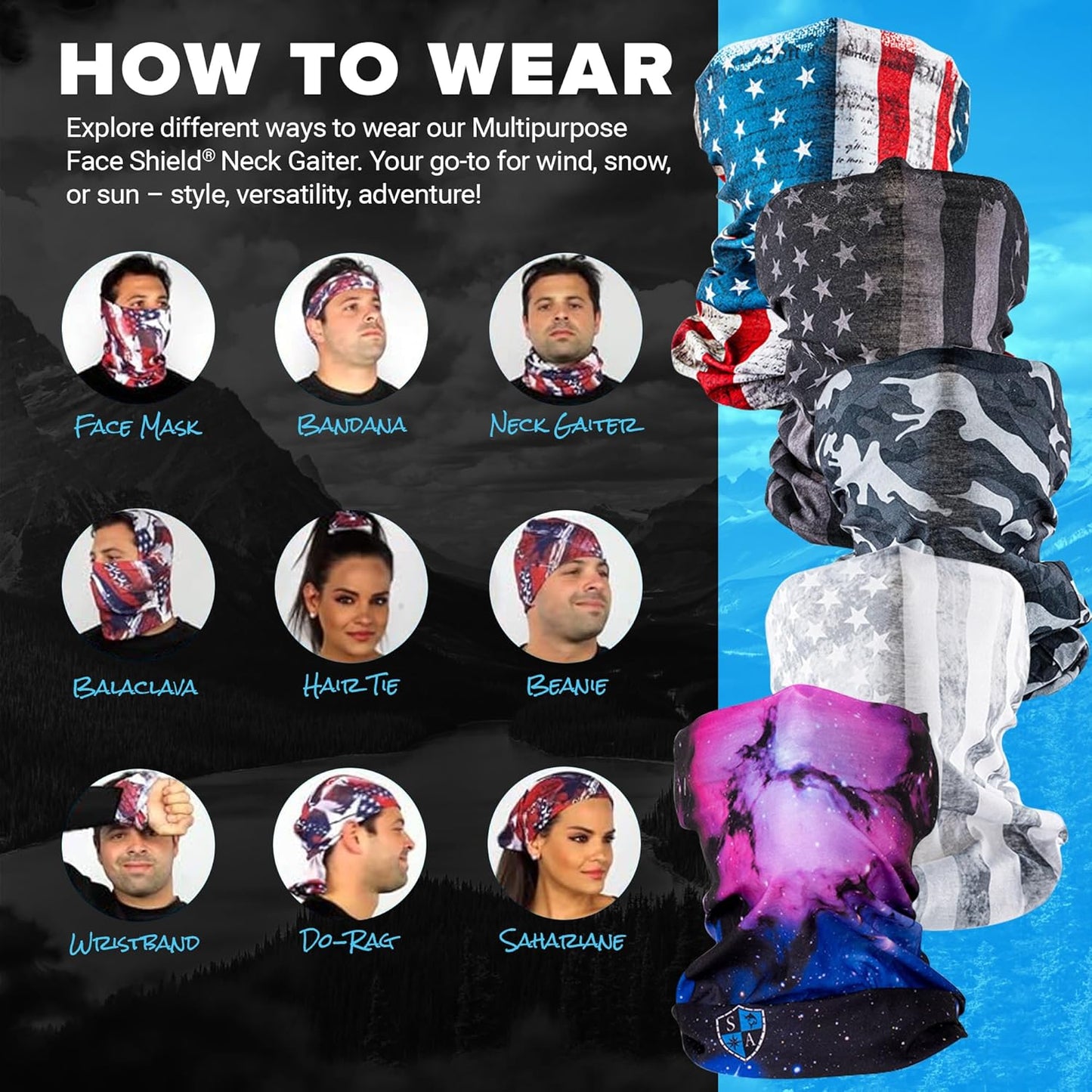 Company 5-Pack UV Face Shield | UV 30+ Multipurpose Neck Gaiter Balaclava for Adults