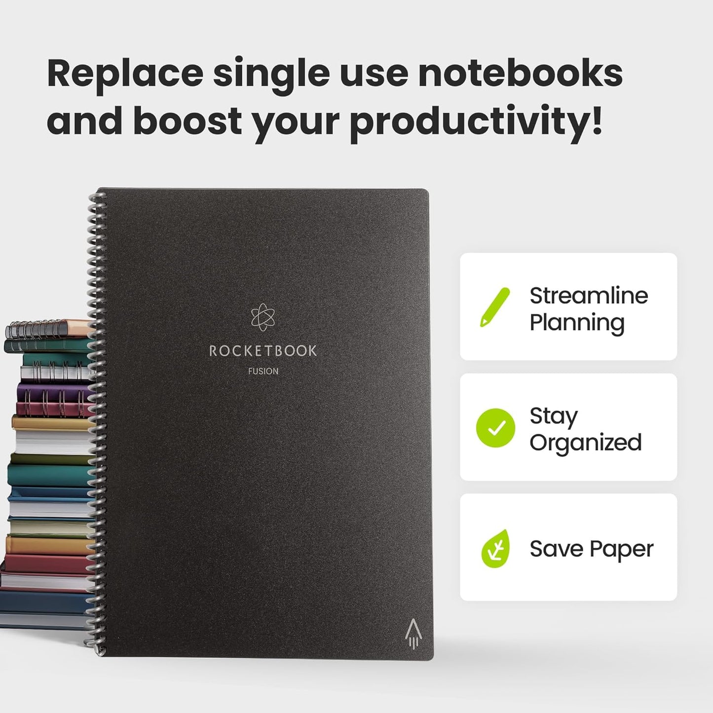 Fusion Reusable Undated Productivity Planner, Executive Size 6X8.8, Red - Goals, Monthly and Weekly Calendar, Daily To-Do List, Lined and Dotted Notes Pages