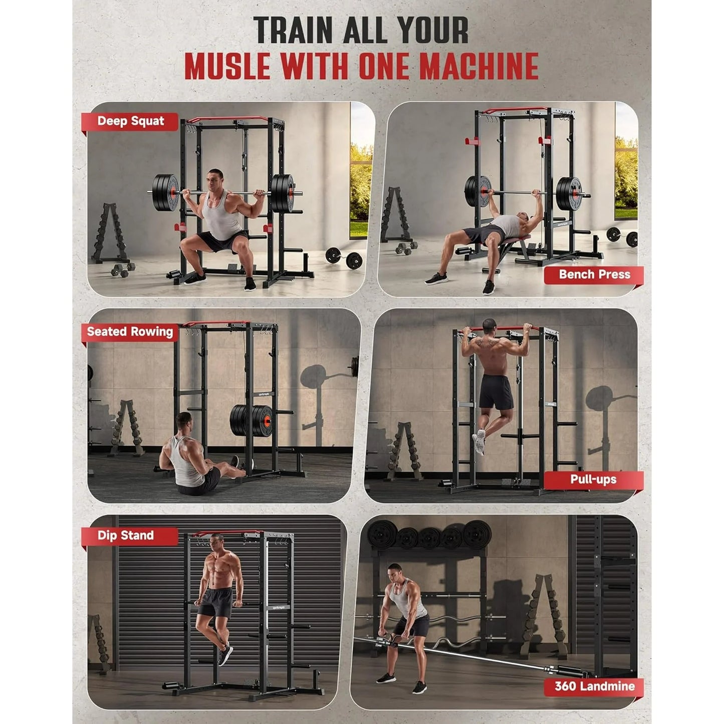 Power Cage,1200Lbs Multi-Function Power Rack with Lat Pulldown and Pulley System and More Training Attachment, Weight Cage for Home Gym