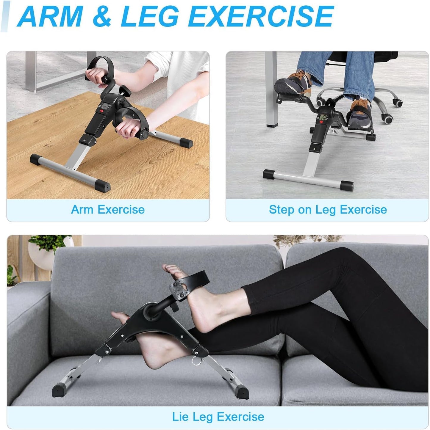 Folding Pedal Exerciser, under Desk Bike Pedal Exerciser, Mini under Desk Exercise Bike Foot Hand Cycle Portable, Arm and Leg Exercise Peddler Machine with LCD Monitor