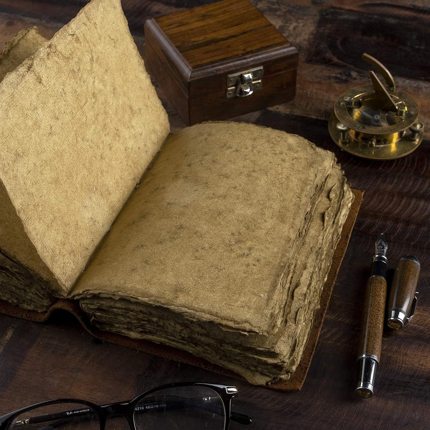Leather Journal-Vintage Leatherbound Journal - Handmade Antique Deckle Edge Paper - Leather Sketchbook - Book of Shadows Journal - Thick Journal - Vintage Journal
