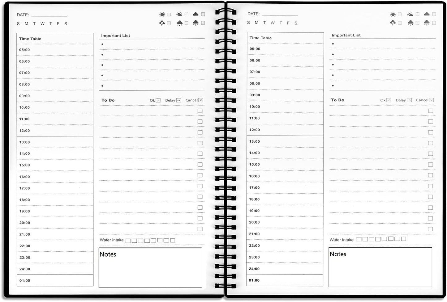 Undated, to Do List Notebook with Hourly Schedule, Time Management Manual and Planner, Personal Organizers, 5.2"X7.5", 75 Sheets/150 Pages, Black