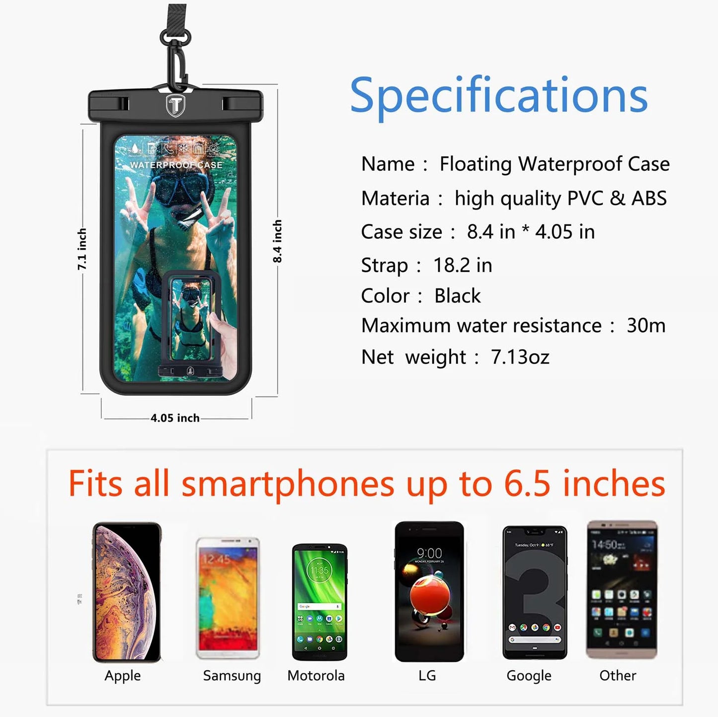 Waterproof Phone Pouch Floating, IPX8 Universal Waterproof Case Underwater Dry Bag W/Lanyard & Armband for Cellphones up to 6.5 Inch Display