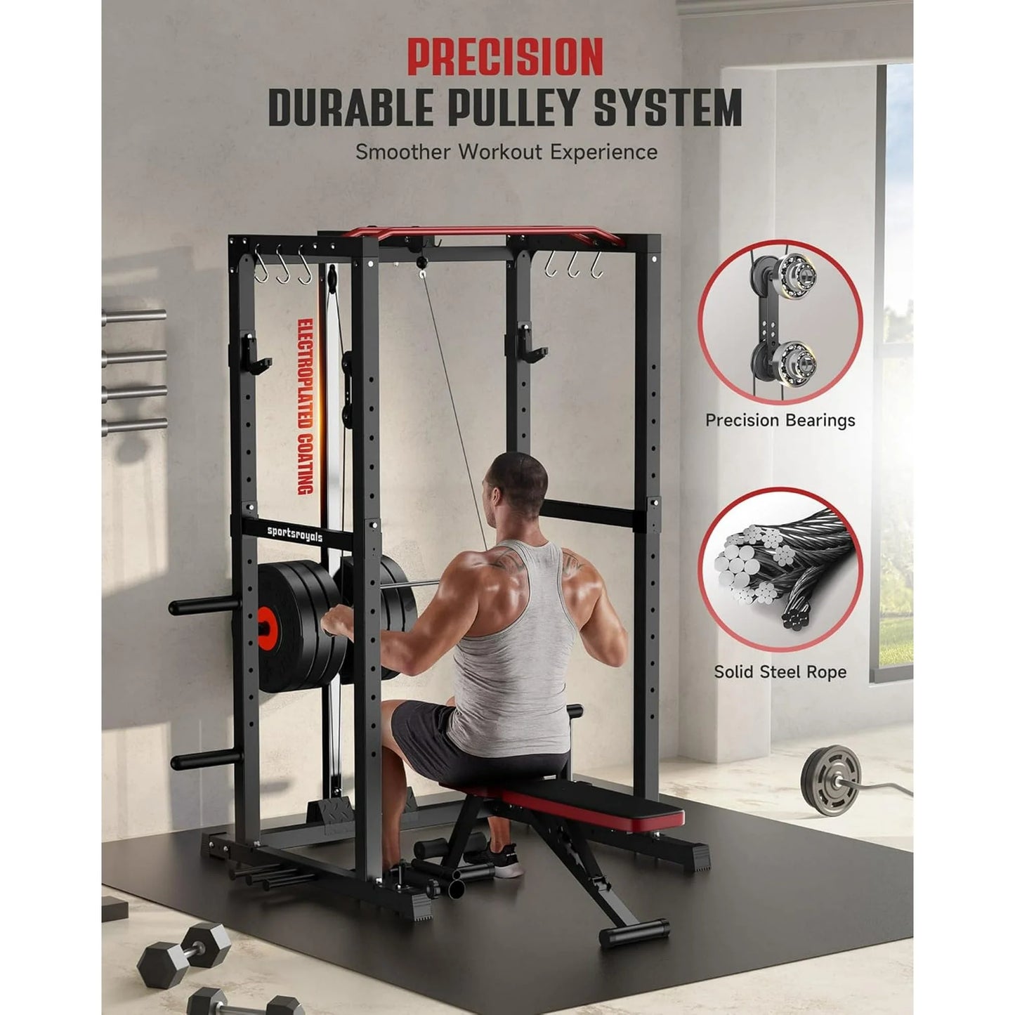 Power Cage,1200Lbs Multi-Function Power Rack with Lat Pulldown and Pulley System and More Training Attachment, Weight Cage for Home Gym