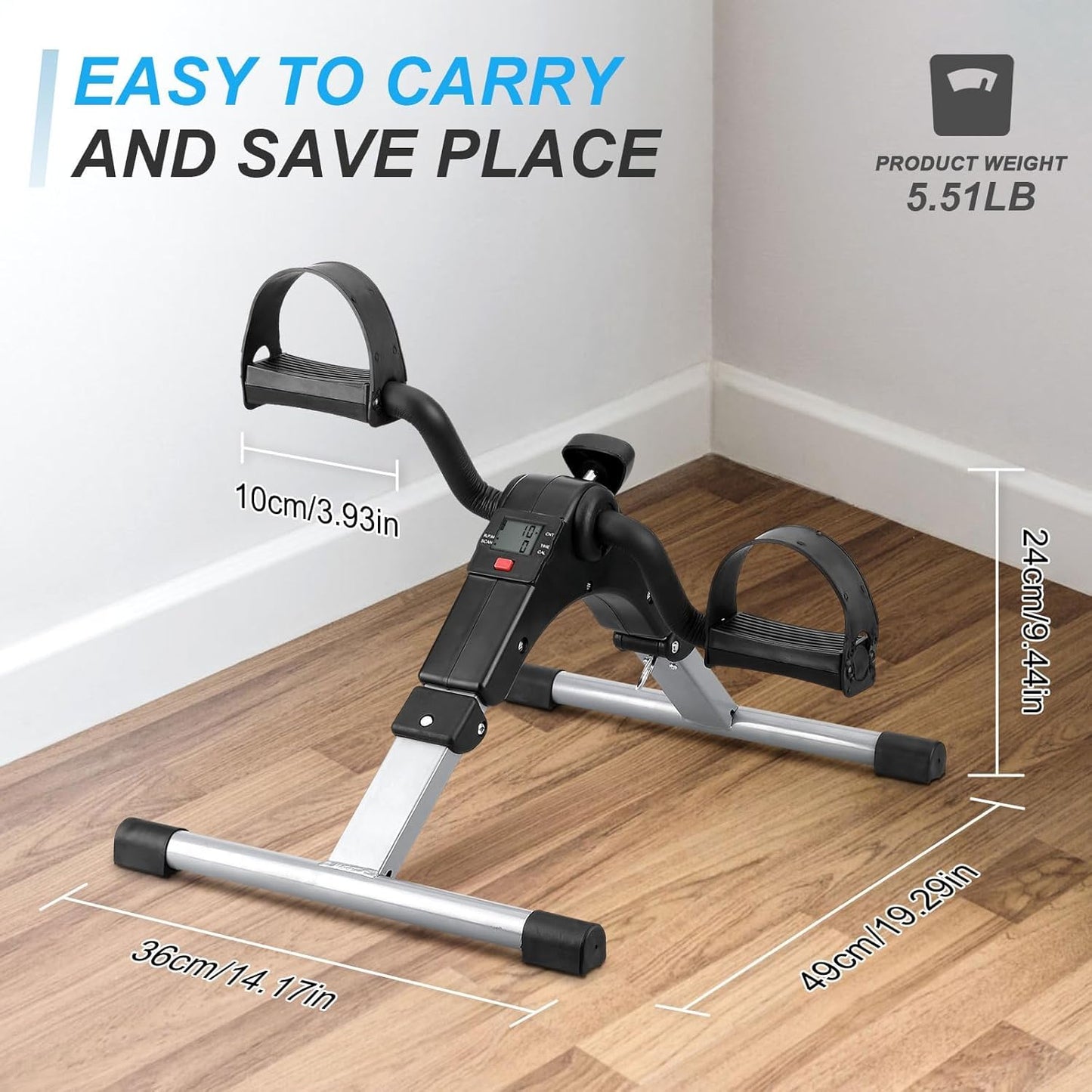 Folding Pedal Exerciser, under Desk Bike Pedal Exerciser, Mini under Desk Exercise Bike Foot Hand Cycle Portable, Arm and Leg Exercise Peddler Machine with LCD Monitor