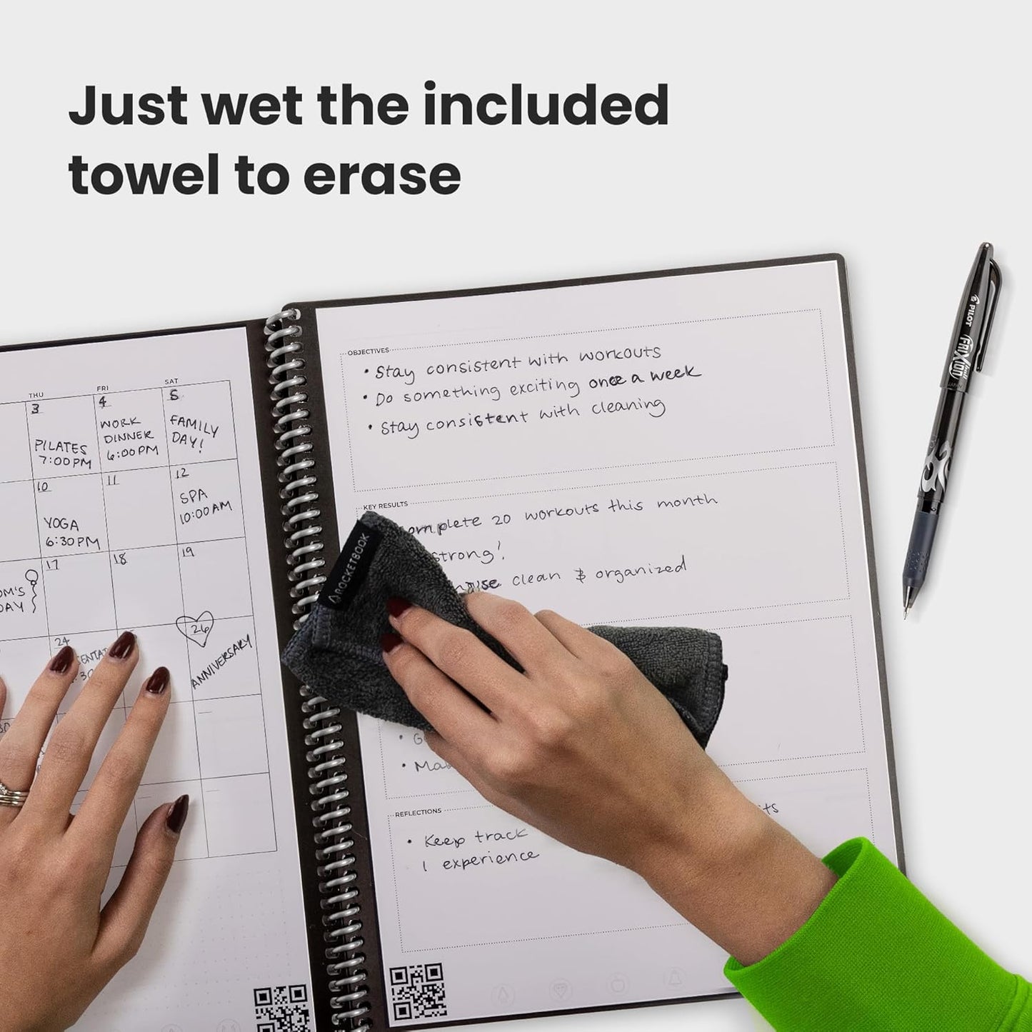 Fusion Reusable Undated Productivity Planner, Executive Size 6X8.8, Red - Goals, Monthly and Weekly Calendar, Daily To-Do List, Lined and Dotted Notes Pages