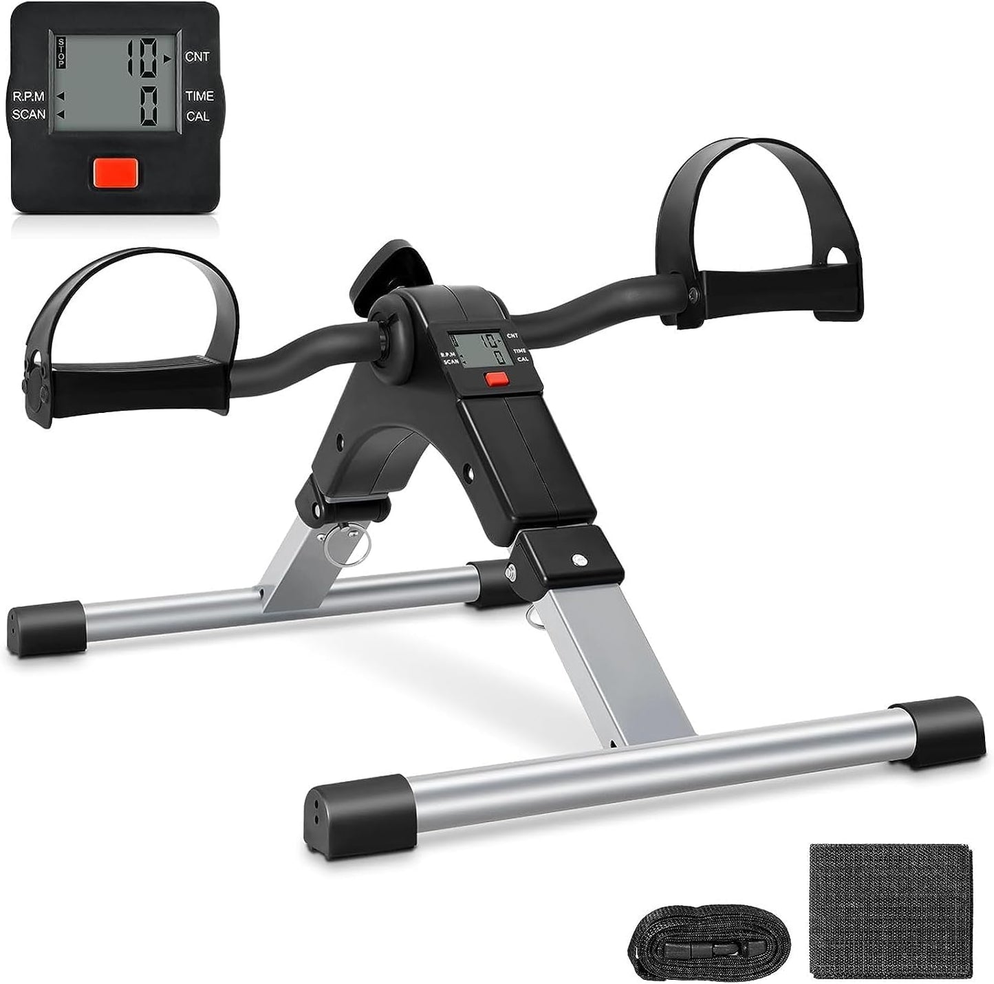 Folding Pedal Exerciser, under Desk Bike Pedal Exerciser, Mini under Desk Exercise Bike Foot Hand Cycle Portable, Arm and Leg Exercise Peddler Machine with LCD Monitor