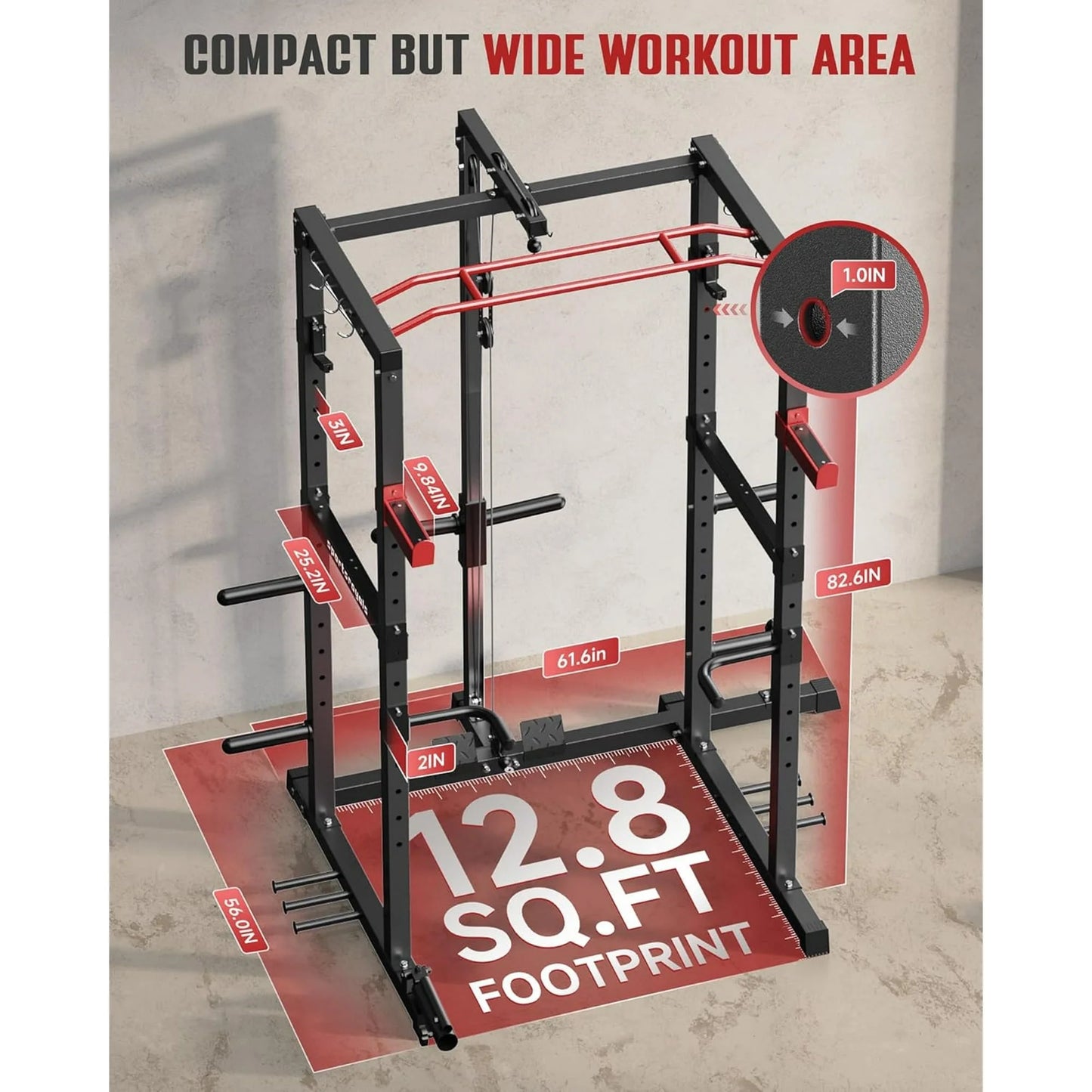 Power Cage,1200Lbs Multi-Function Power Rack with Lat Pulldown and Pulley System and More Training Attachment, Weight Cage for Home Gym