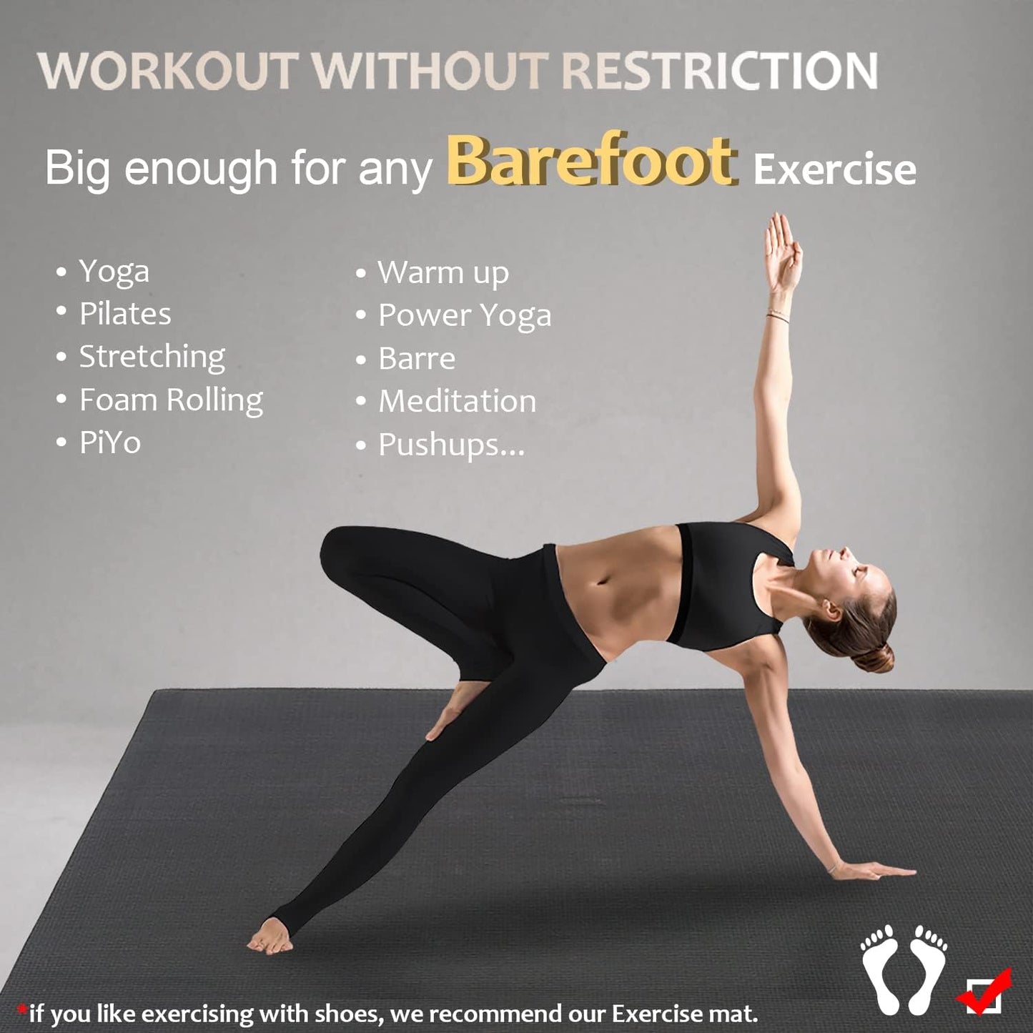 Large Yoga Mat 6'X4'/6'X6'/7'X5'(7Mm/9Mm), Extra Thick Workout Mats for Home Gym Flooring,Ultra Comfortable Non-Slip Quick Resilient Barefoot Wide Exercise Mat for Pilates,Stretching,Meditation