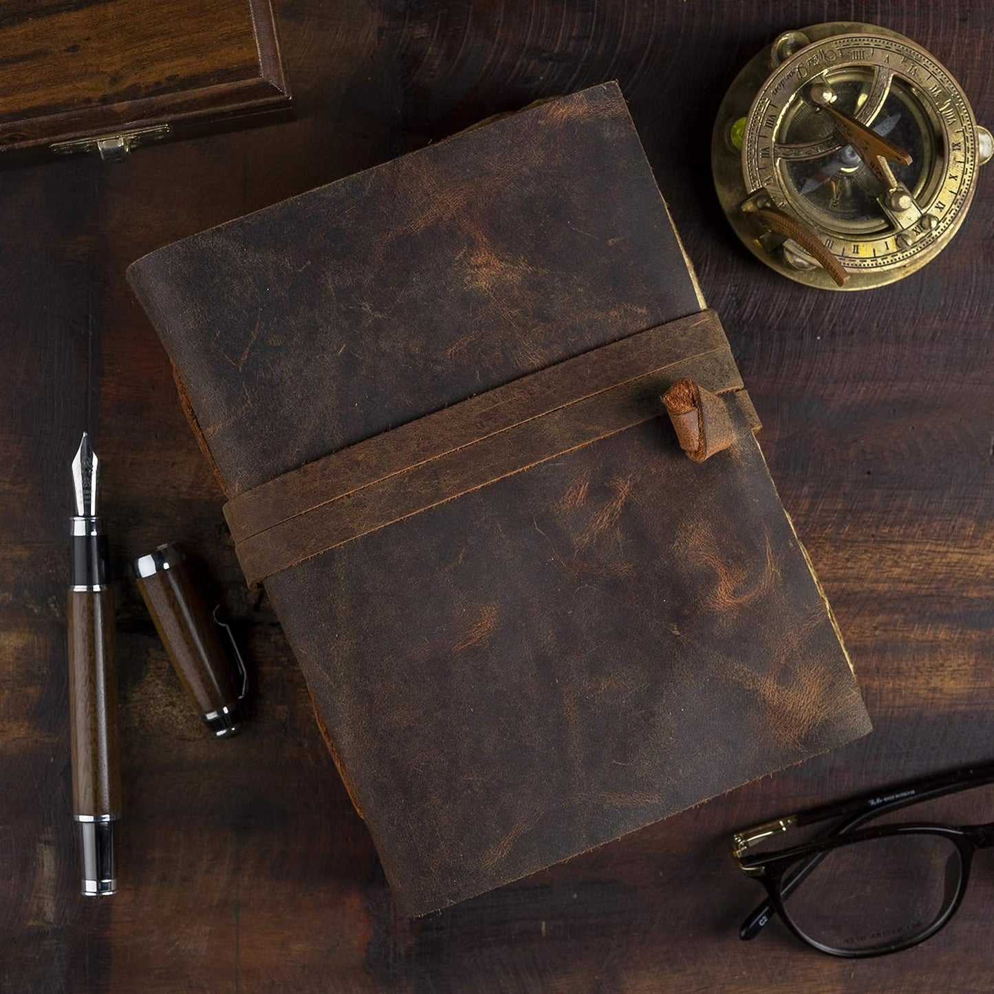 Leather Journal-Vintage Leatherbound Journal - Handmade Antique Deckle Edge Paper - Leather Sketchbook - Book of Shadows Journal - Thick Journal - Vintage Journal