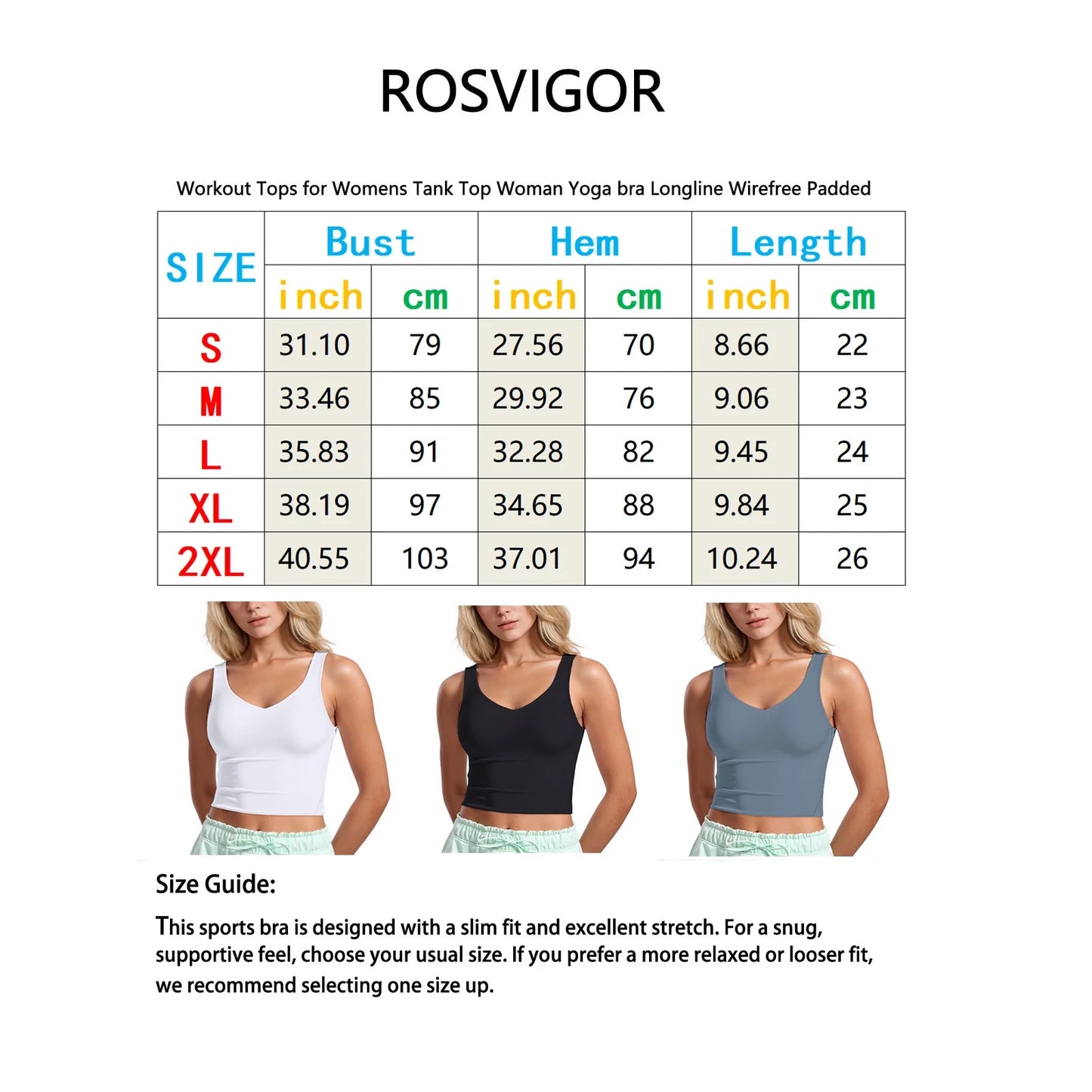 Womens Sports Bras Longline Wirefree Padded Workout Tank Tops for Women