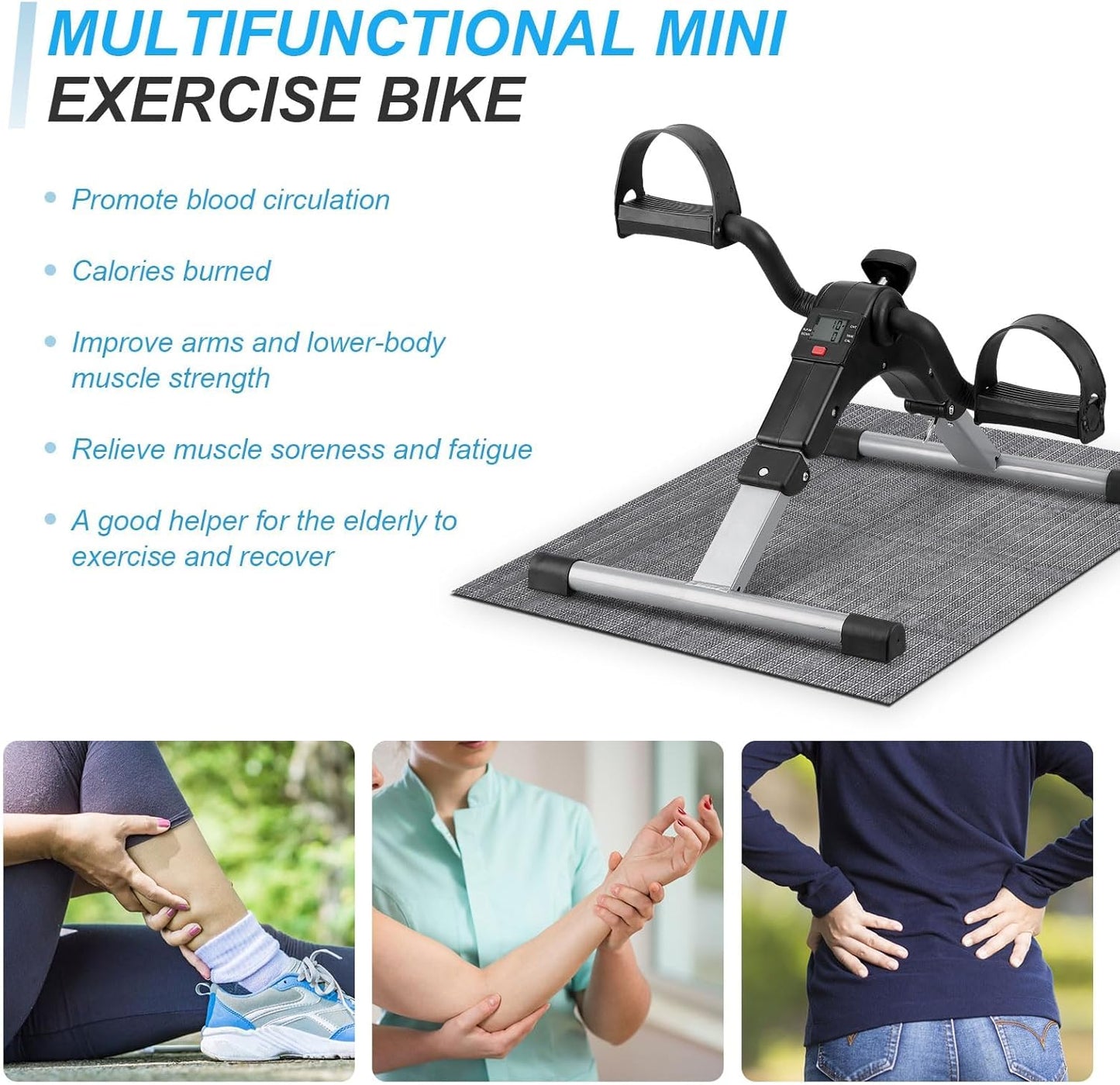 Folding Pedal Exerciser, under Desk Bike Pedal Exerciser, Mini under Desk Exercise Bike Foot Hand Cycle Portable, Arm and Leg Exercise Peddler Machine with LCD Monitor