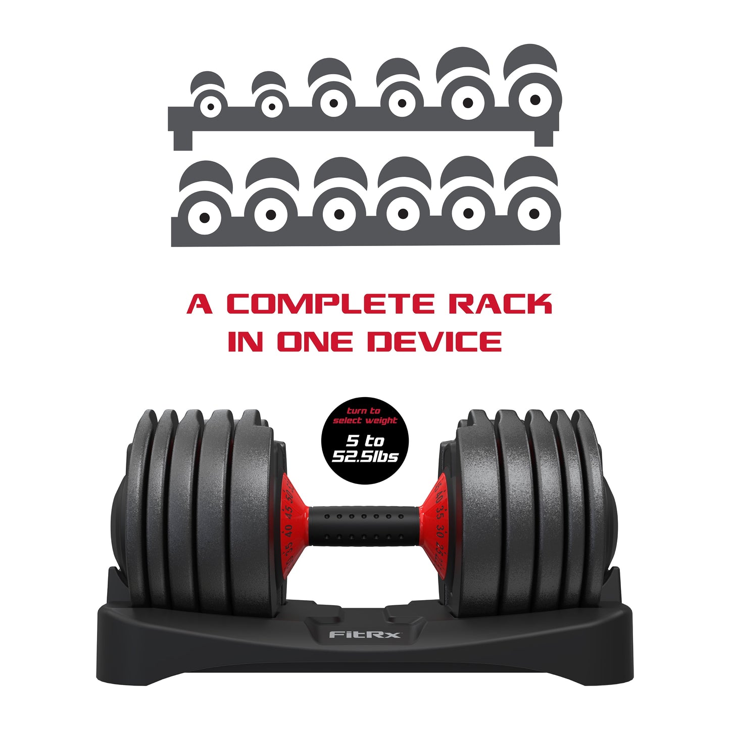 Smartbells Set, Pair of Quick Select Adjustable Dumbbells, 5-52.5 Lbs.