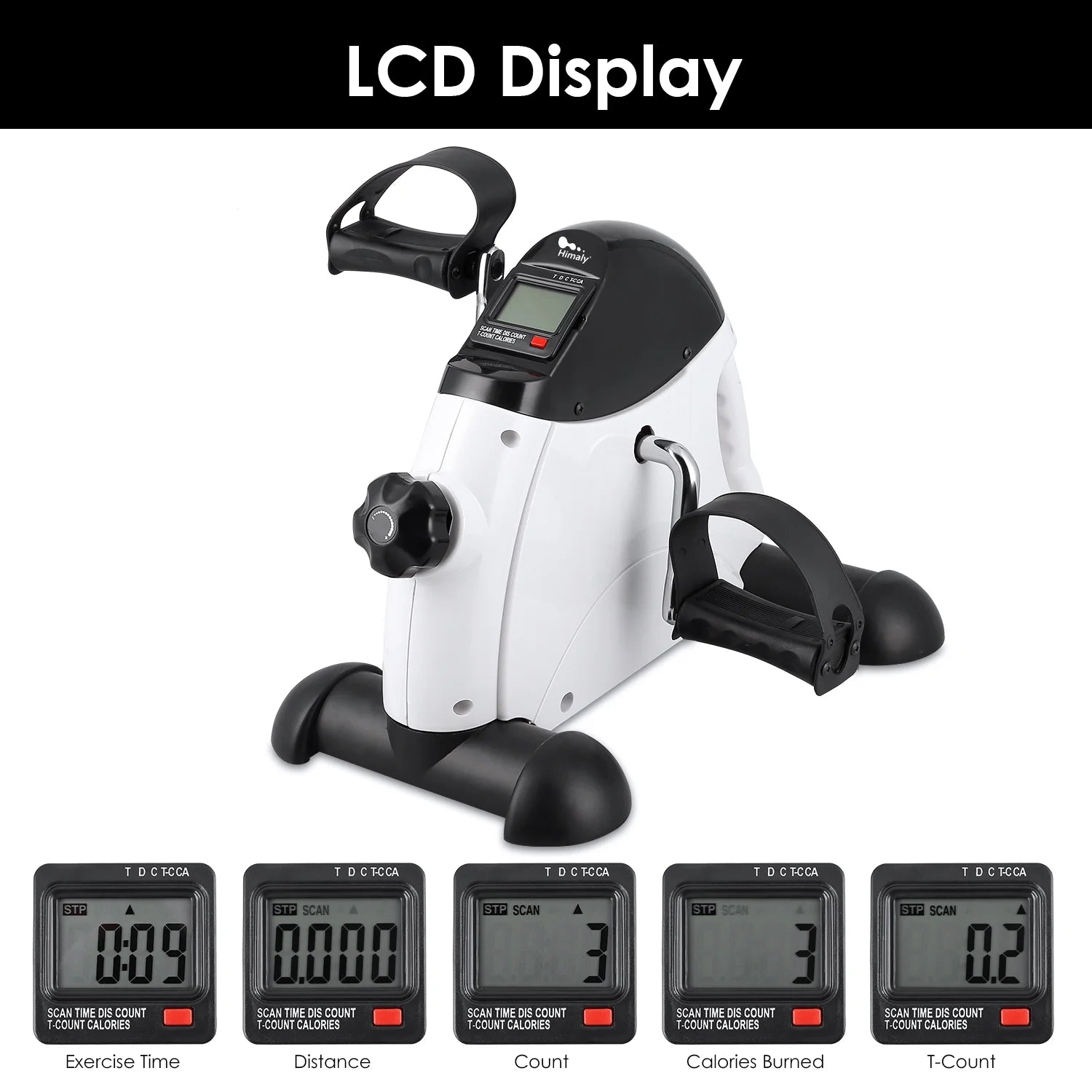 Exercise Bike, under Desk Bike Pedal Exerciser, Portable Mini Trainer Bike with LCD Screen Displays, White