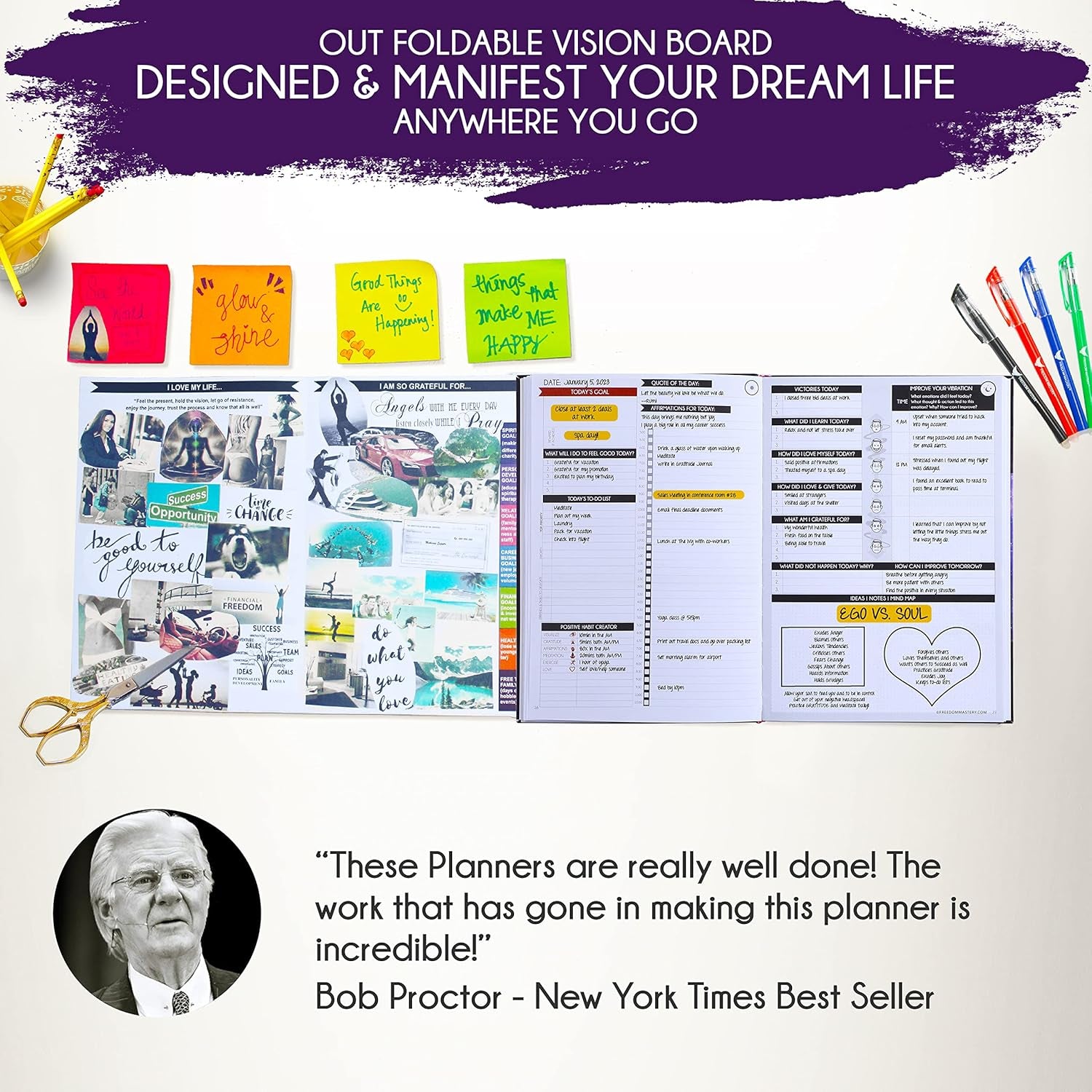 Law of Attraction Planner and Manifestation Journal - a 30 Day Journey Manifesting Your Dream Life, Goal, Positivity, Affirmation & Happiness | Daily Guided & Gratitude Journal, Foldable Vision Board