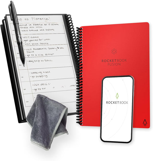 Fusion Reusable Undated Productivity Planner, Executive Size 6X8.8, Red - Goals, Monthly and Weekly Calendar, Daily To-Do List, Lined and Dotted Notes Pages