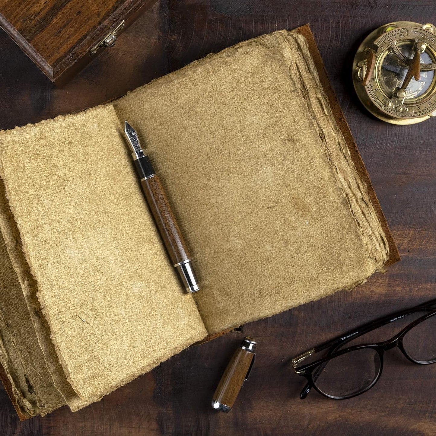 Leather Journal-Vintage Leatherbound Journal - Handmade Antique Deckle Edge Paper - Leather Sketchbook - Book of Shadows Journal - Thick Journal - Vintage Journal