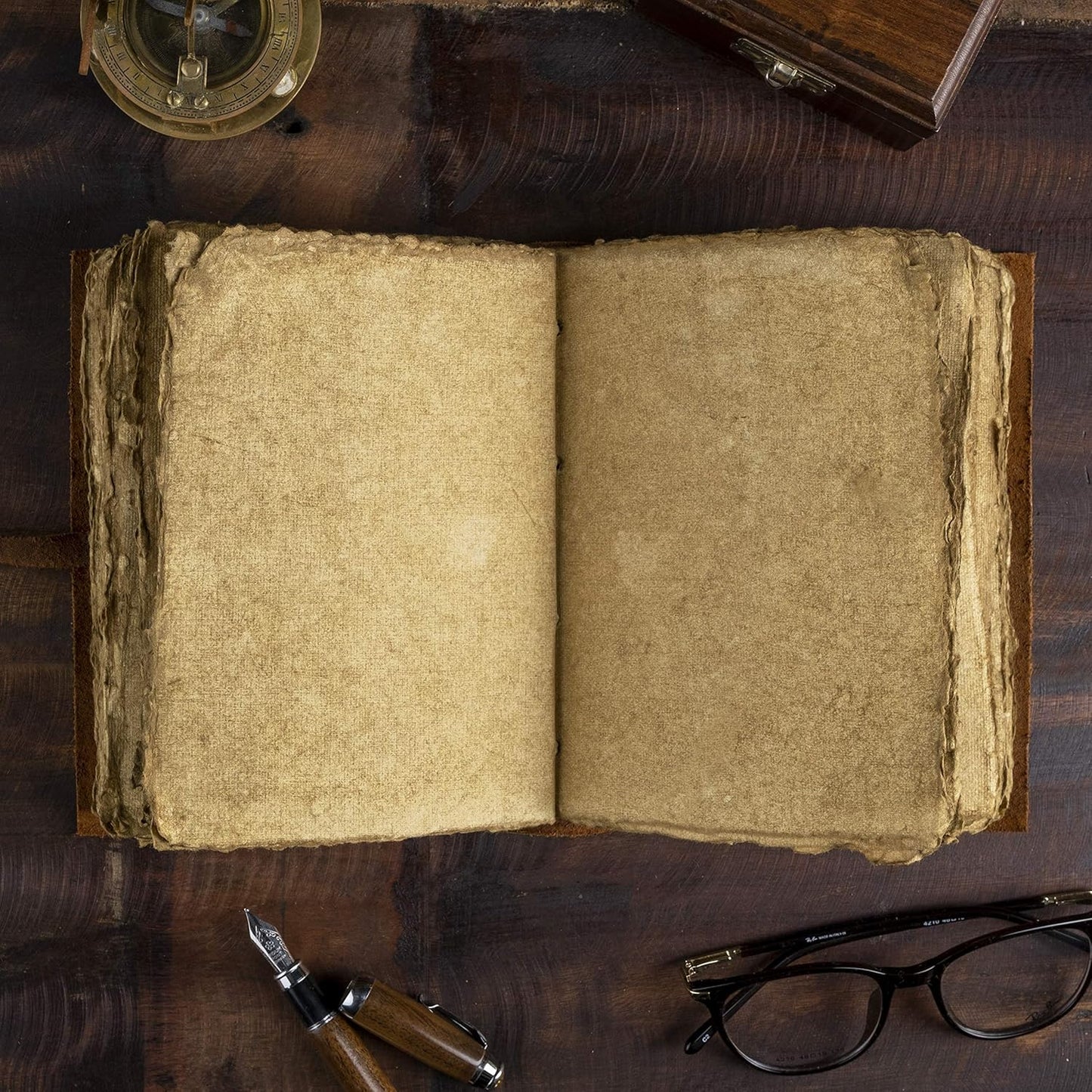 Leather Journal-Vintage Leatherbound Journal - Handmade Antique Deckle Edge Paper - Leather Sketchbook - Book of Shadows Journal - Thick Journal - Vintage Journal