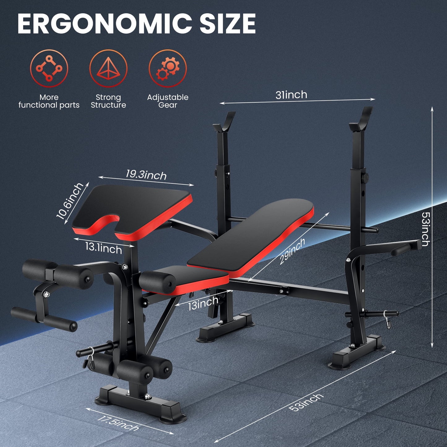 Adjustable Weight Bench 600Lbs 6-In-1 Foldable Workout Bench Set with Barbell Rack & Leg Developer Preacher Curl Rack, Multi-Function Strength Training Bench Press Exercise Equipment