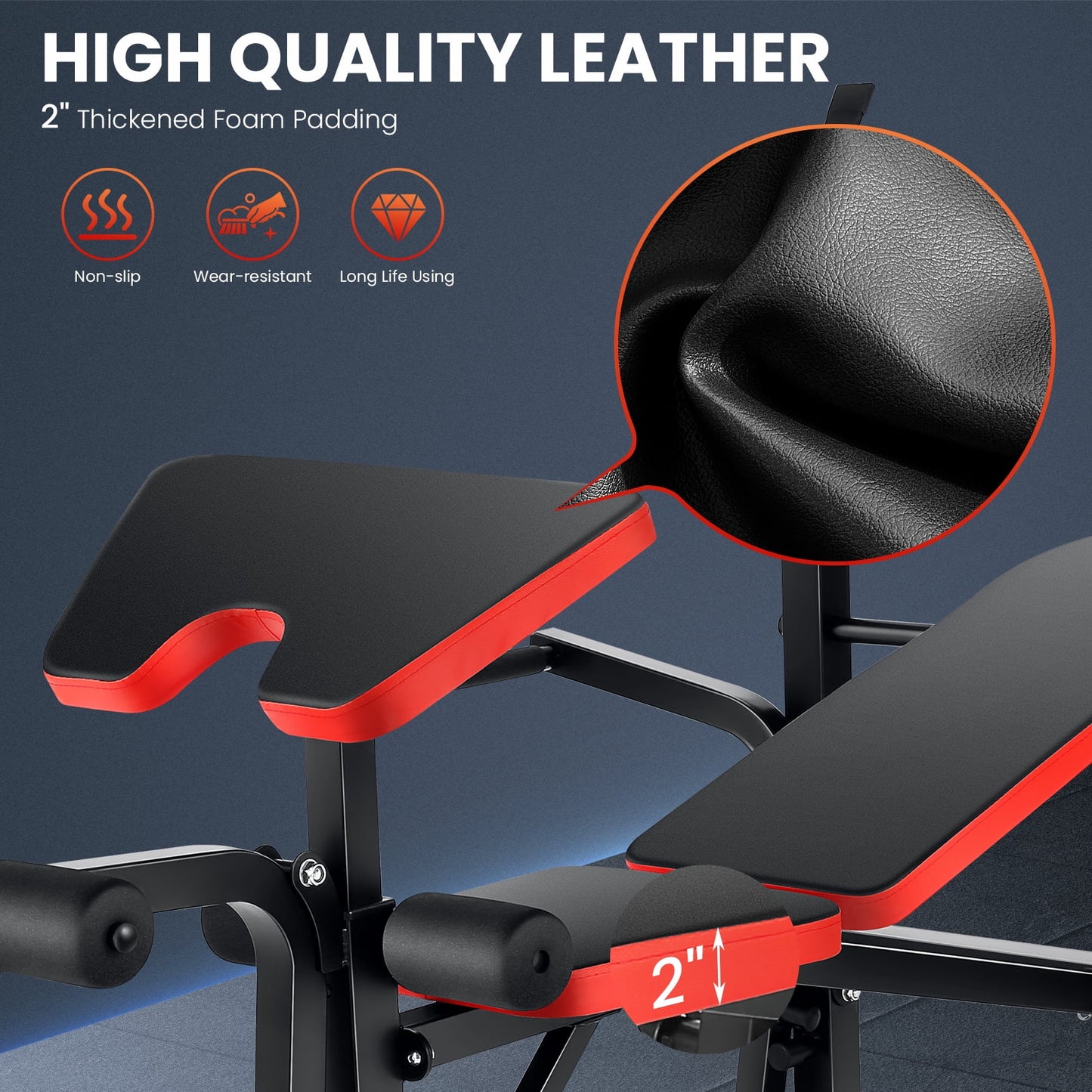 Adjustable Weight Bench 600Lbs 6-In-1 Foldable Workout Bench Set with Barbell Rack & Leg Developer Preacher Curl Rack, Multi-Function Strength Training Bench Press Exercise Equipment