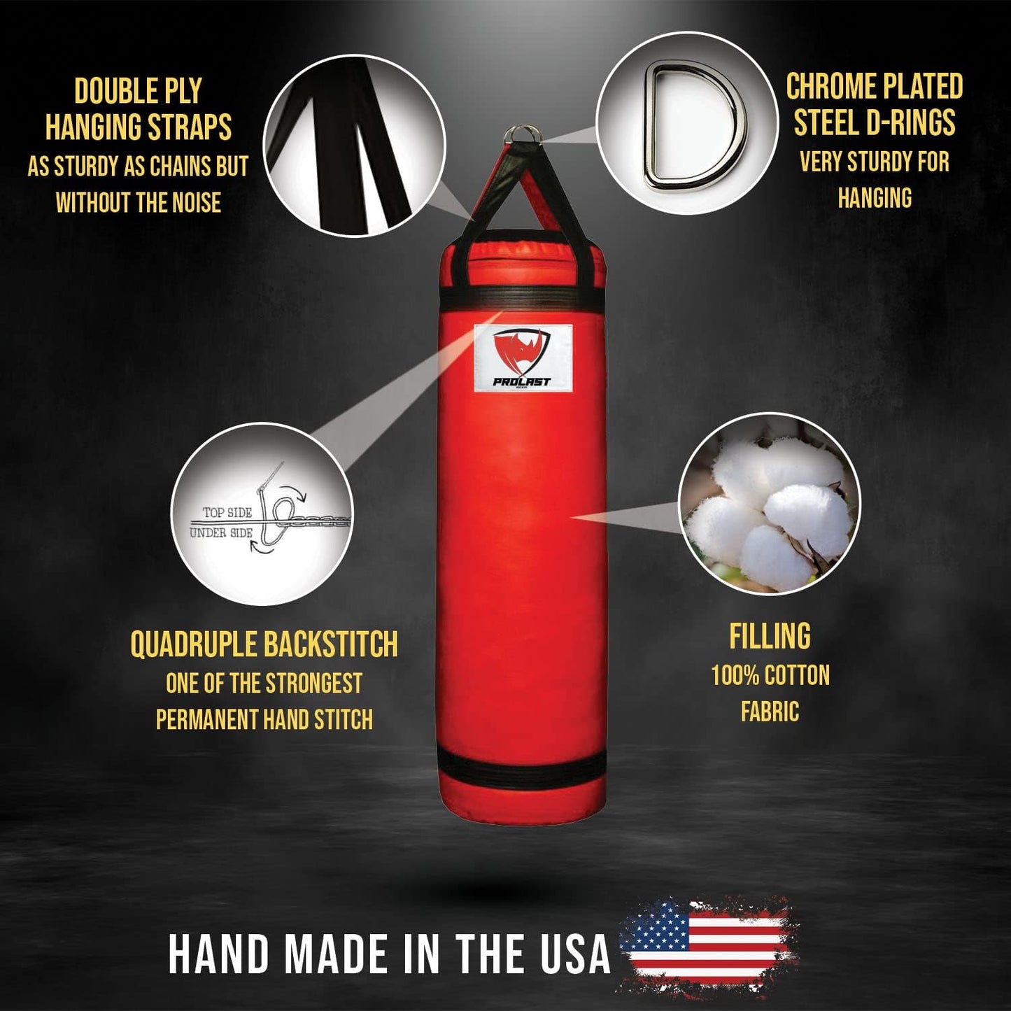4 Ft 80 Lb Heavy Bag and Punching Bag Filled (Hand Made in USA)
