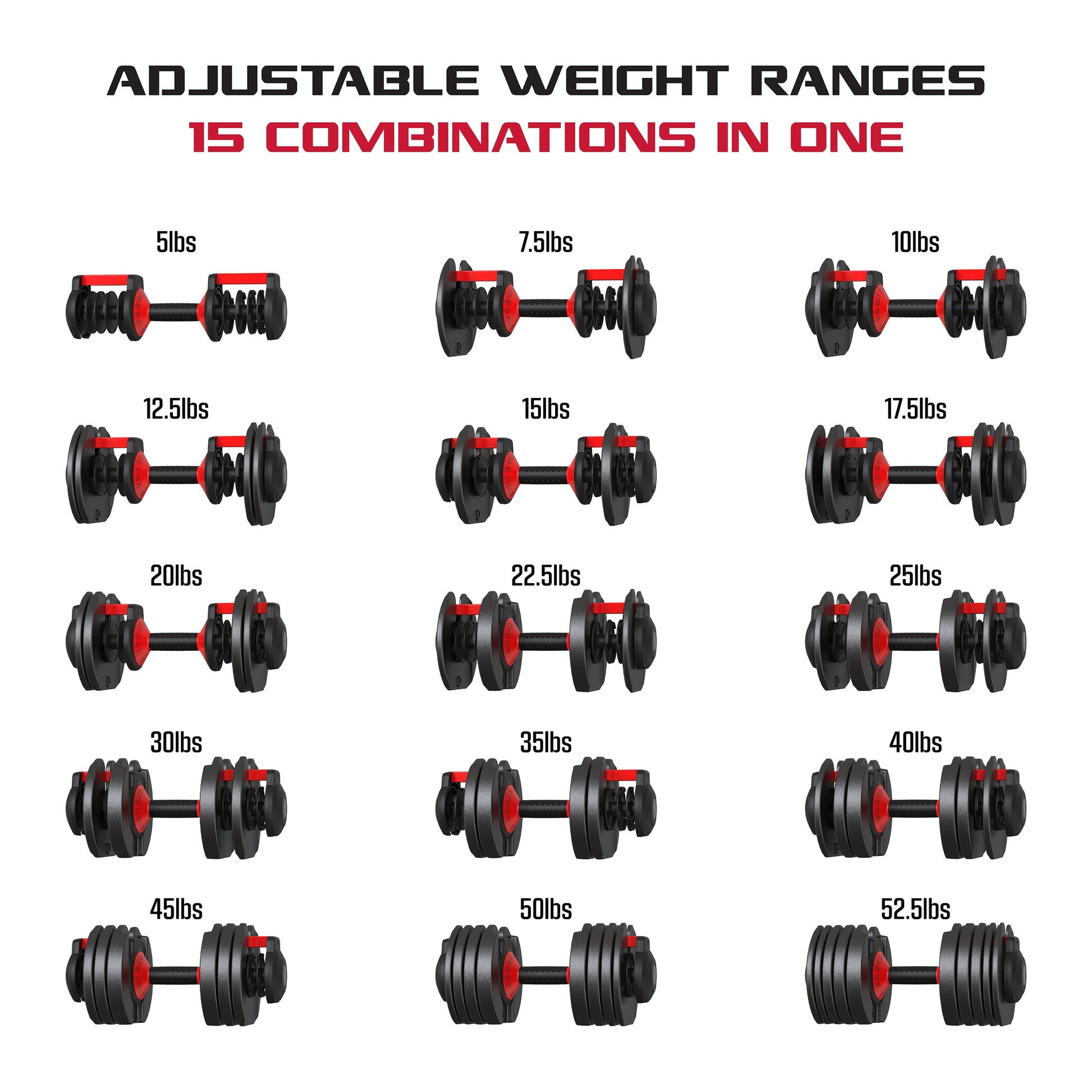 Smartbells Set, Pair of Quick Select Adjustable Dumbbells, 5-52.5 Lbs.