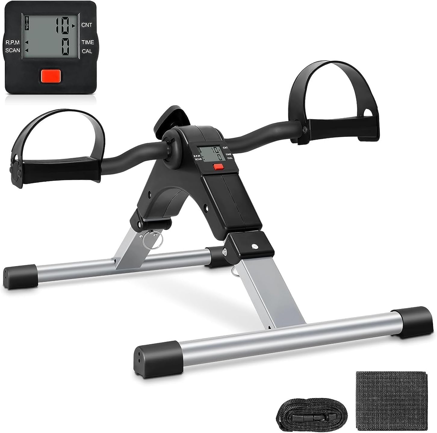 Folding Pedal Exerciser, under Desk Bike Pedal Exerciser, Mini under Desk Exercise Bike Foot Hand Cycle Portable, Arm and Leg Exercise Peddler Machine with LCD Monitor