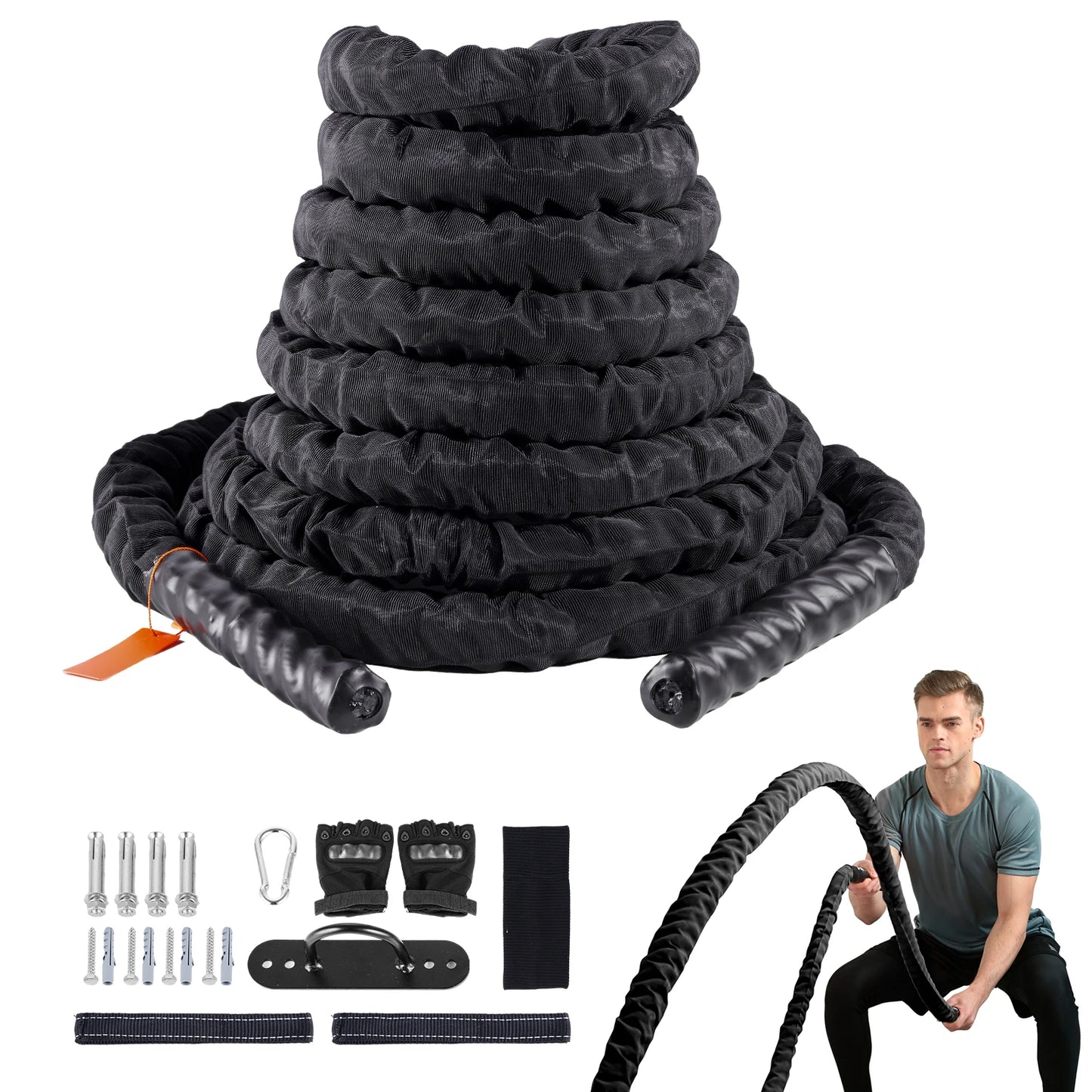 Succebuy Battle Rope Polyester Exercise Rope Battle Exercise Equipment with Protective Sleeve Anchor Heavy Weighted Pull Rope
