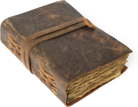 Leather Journal-Vintage Leatherbound Journal - Handmade Antique Deckle Edge Paper - Leather Sketchbook - Book of Shadows Journal - Thick Journal - Vintage Journal
