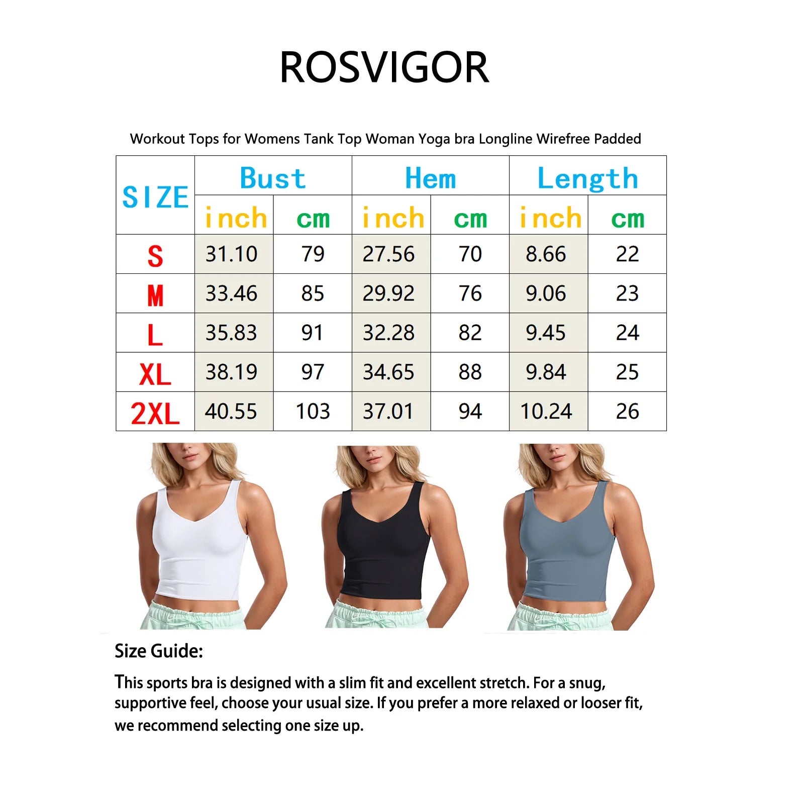 Womens Sports Bras Longline Wirefree Padded Workout Tank Tops for Women