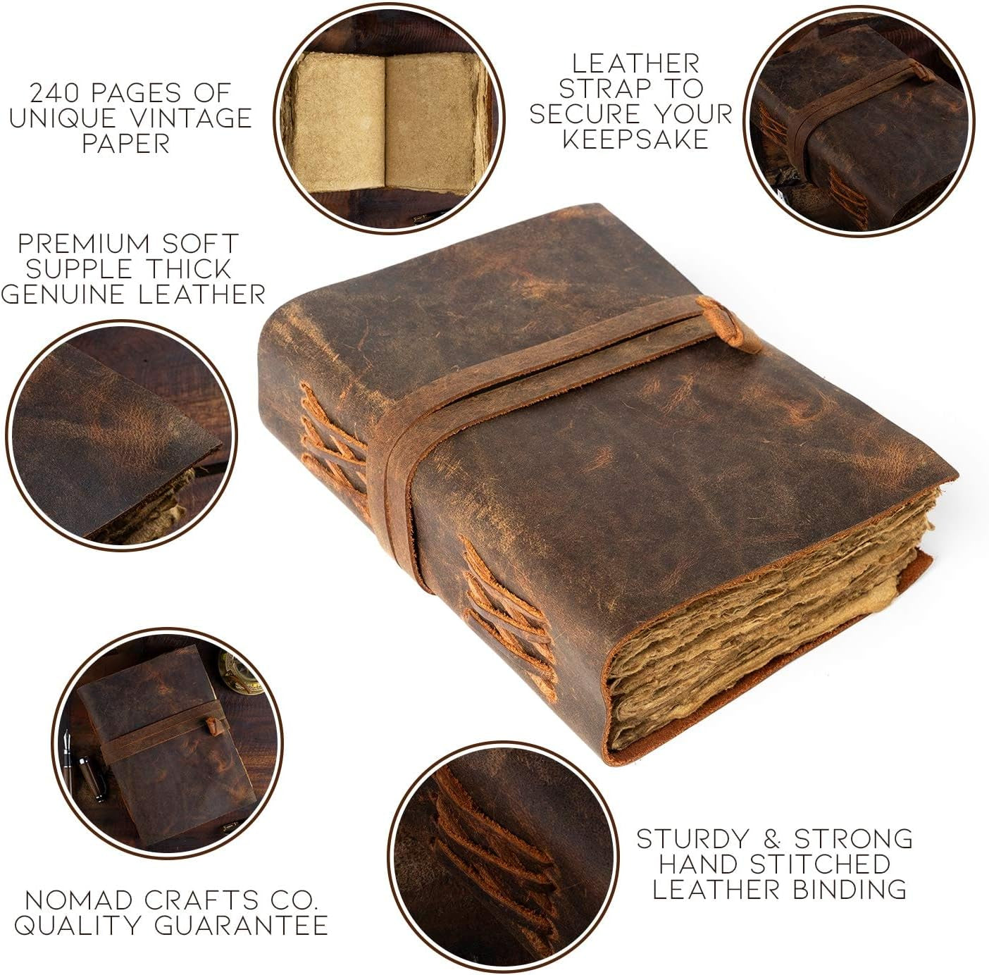 Leather Journal-Vintage Leatherbound Journal - Handmade Antique Deckle Edge Paper - Leather Sketchbook - Book of Shadows Journal - Thick Journal - Vintage Journal